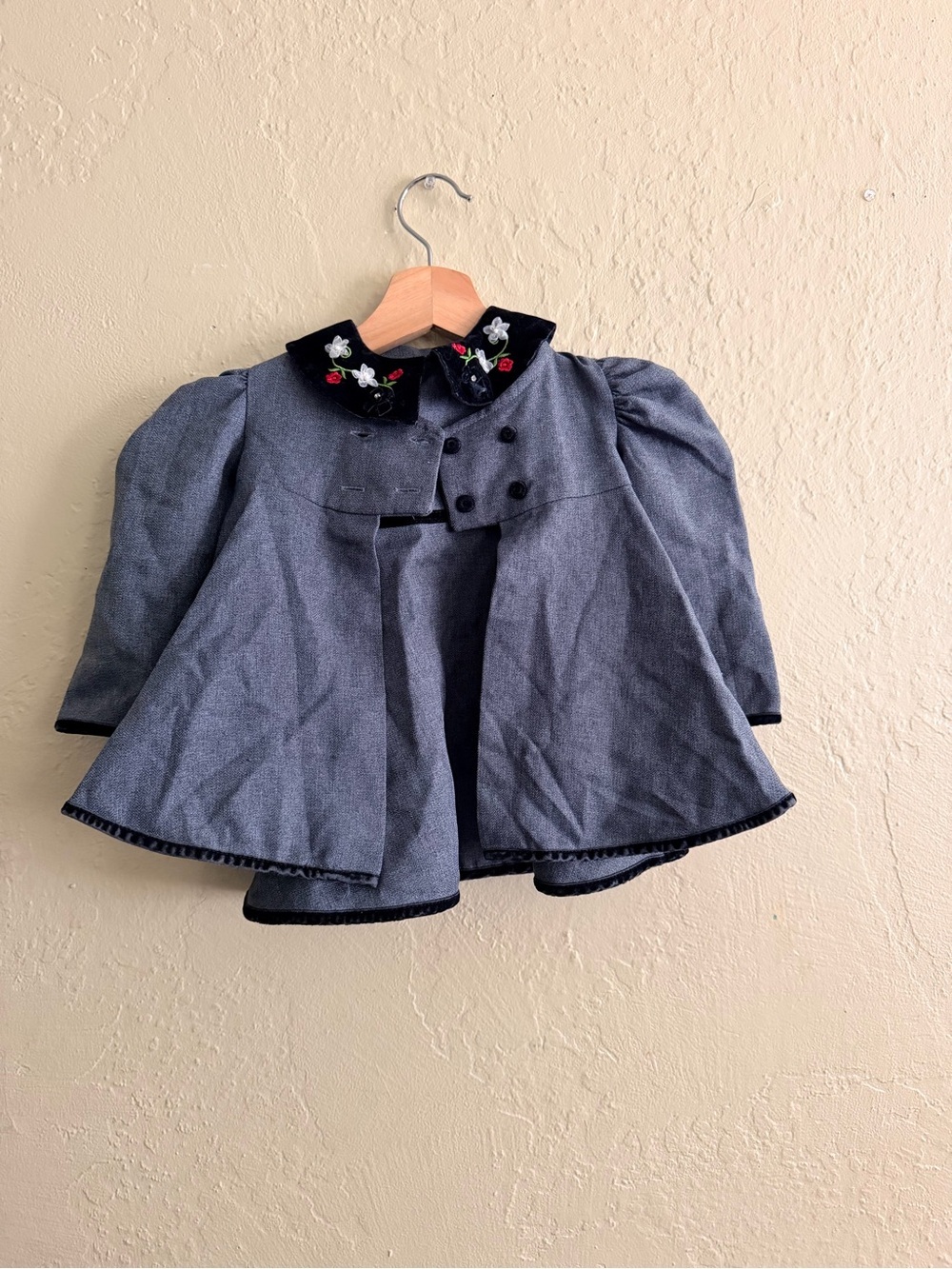 Bonnie Baby Gray Dress Coat with Black Embroidered Collar